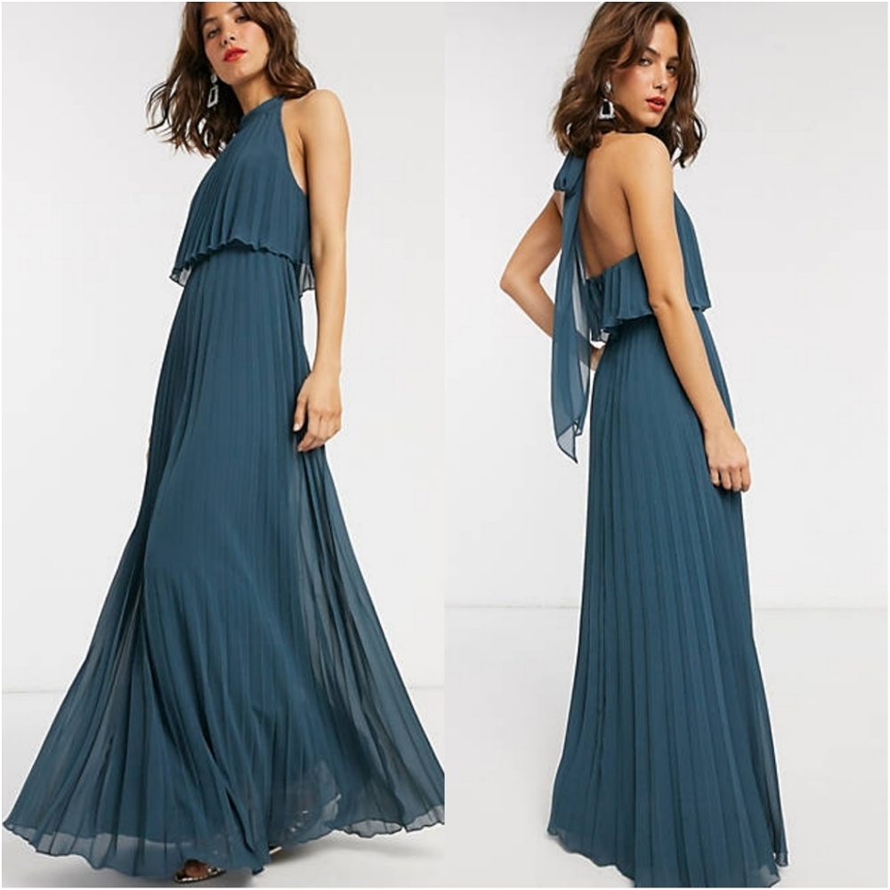 Asos Pleated Halter Maxi Dress sz 8
